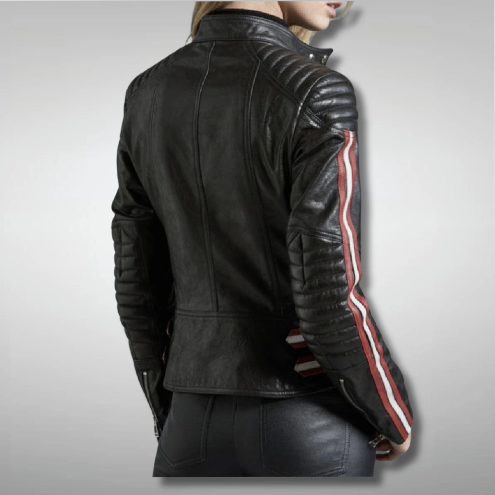 Women Biker Striped Jacket