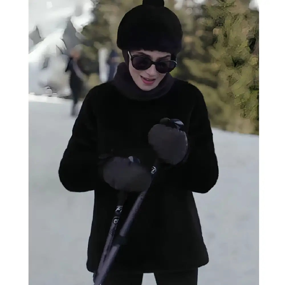 Emily Cooper black fur turtleneck
