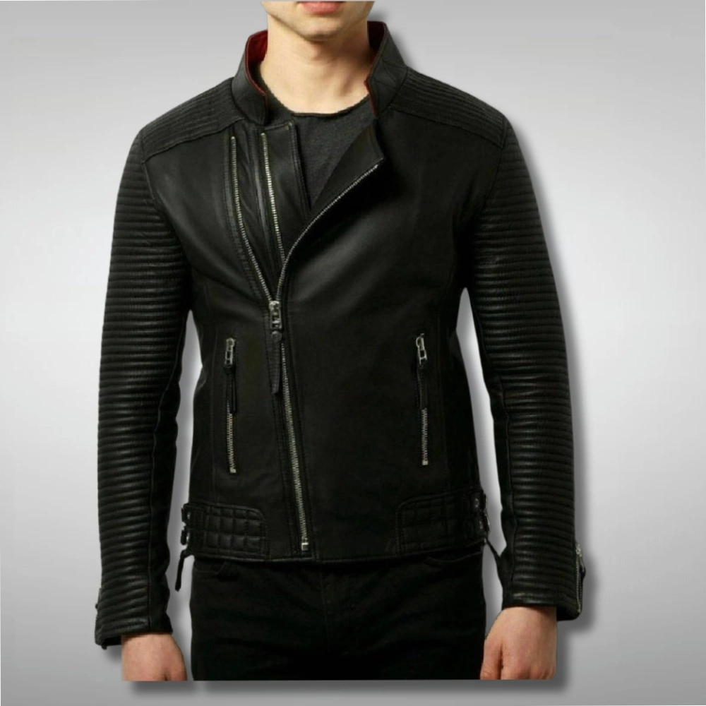 Mens Black Fashion Quilted Biker Jacket