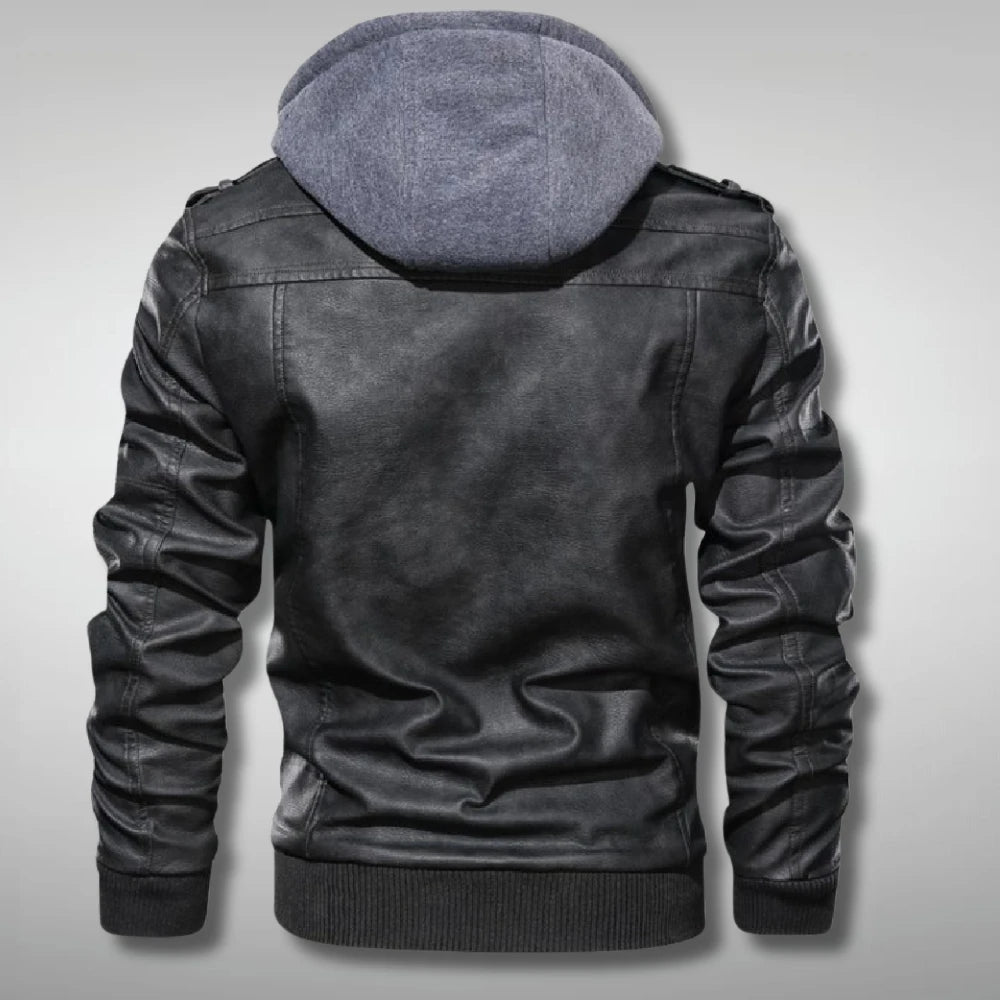 Mens Removable Hooded Leather Jacket