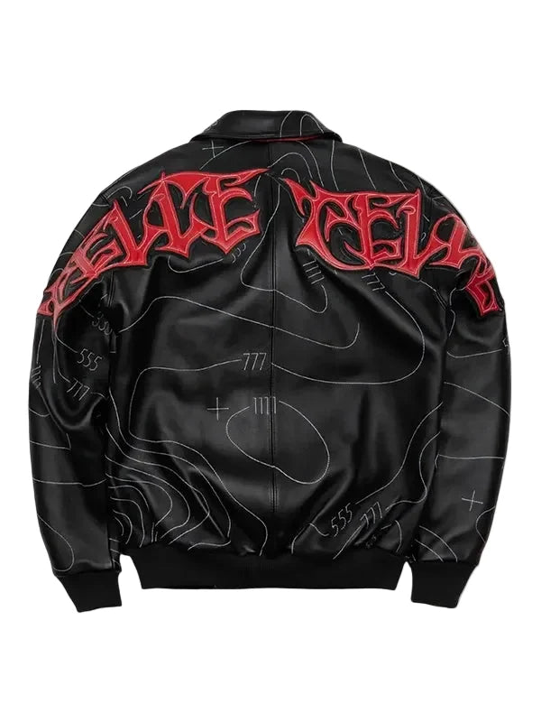 Auracles x Pelle Pelle Topography Black Leather Bomber Jacket