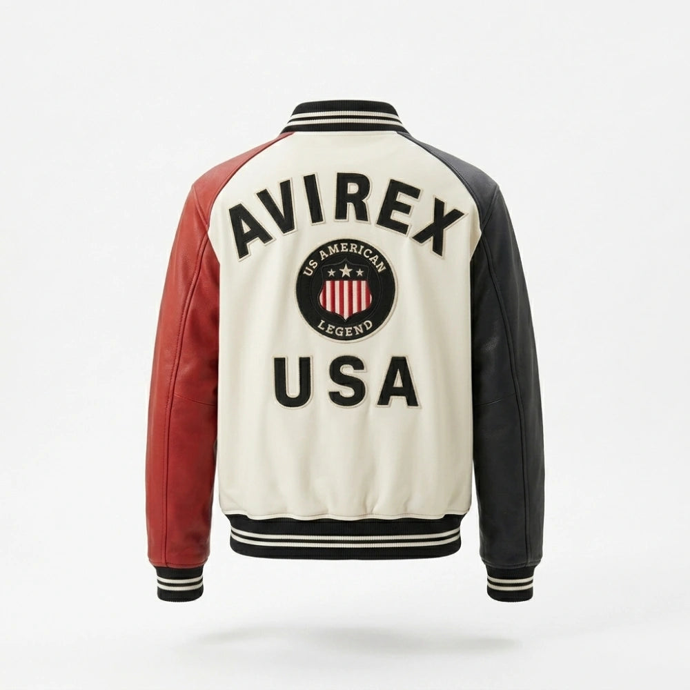 Avirex USA Flag Patch Leather Jacket