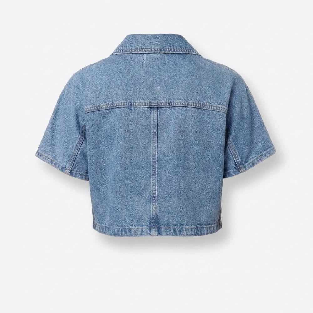Below Deck Mediterranean S11 Aesha Scott Denim Crop Shirt
