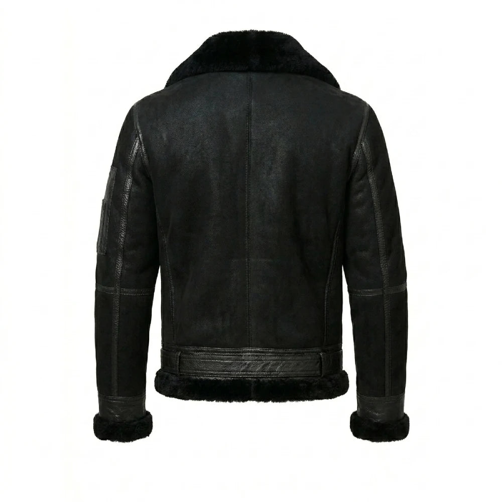 Buy mens black shearling aviator jacket online