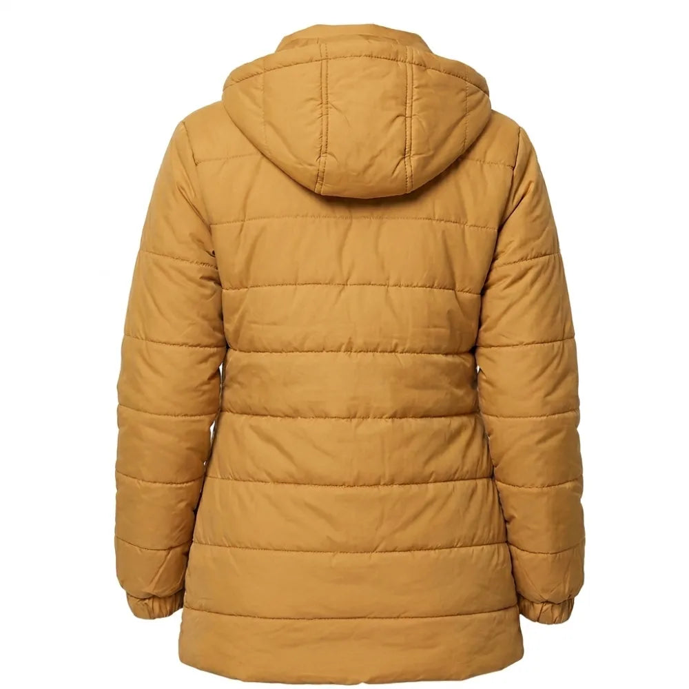 Buy women mustard hooded puffer jacket winter