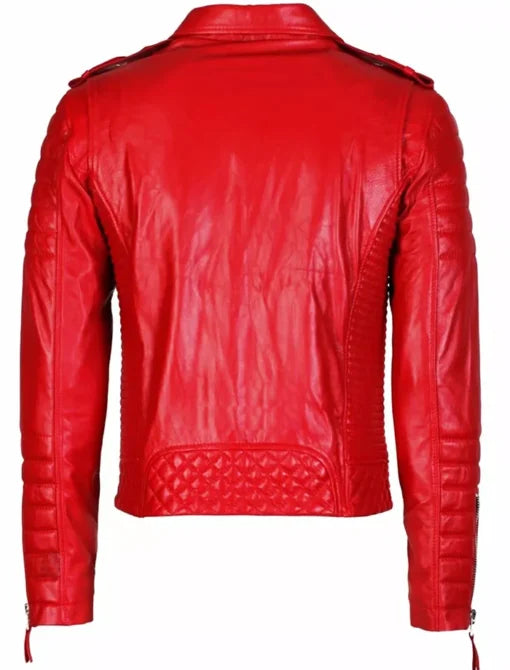 Classic Red Leather Motorcycle Jacket Zipper Style