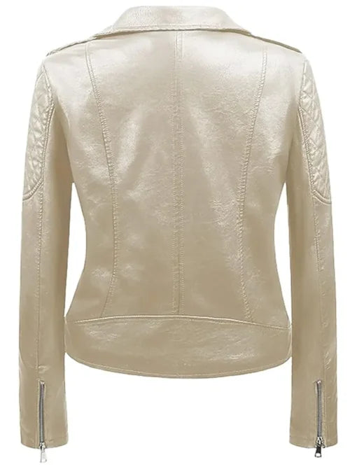 Women's Genuine Cafe Racer Beige Leather Jacket