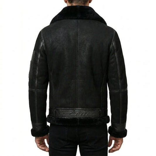 Get mens black shearling aviator jacket online