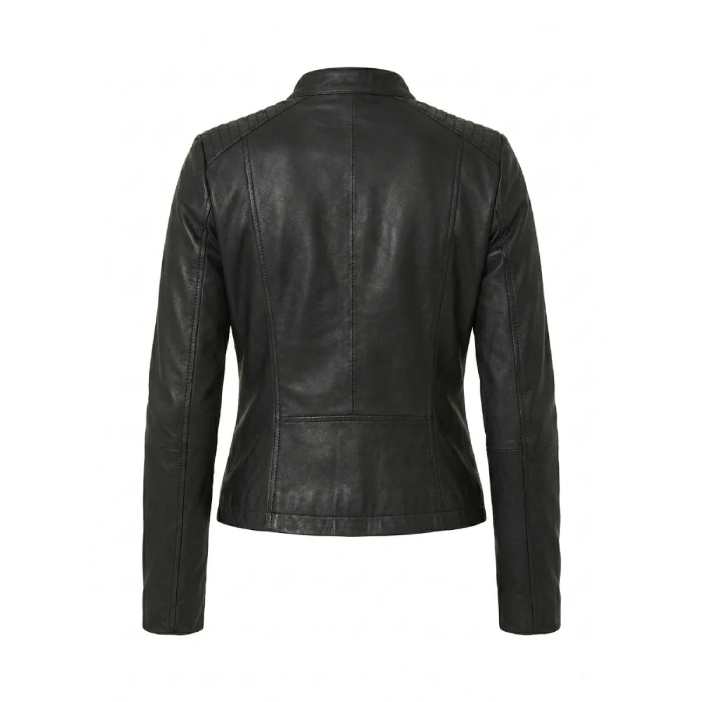 Shop womens black leather biker jacket