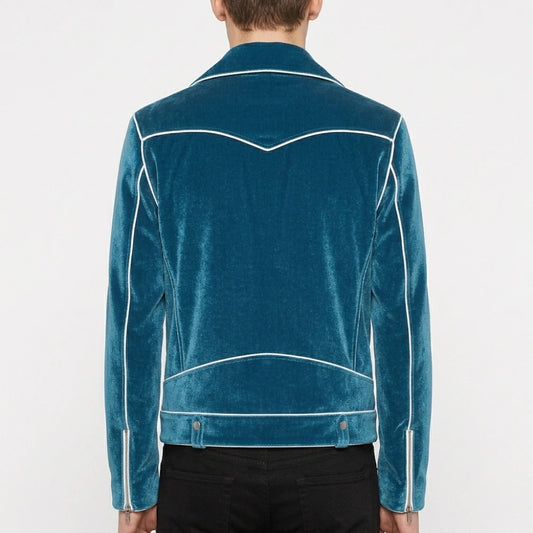 Power Ballad 2026 Nick Jonas Blue Velvet Biker Jacket
