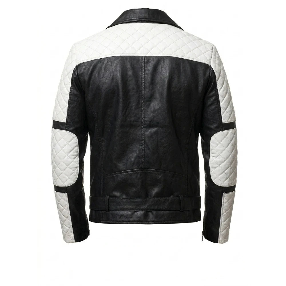 Shop black white biker leather jacket for men