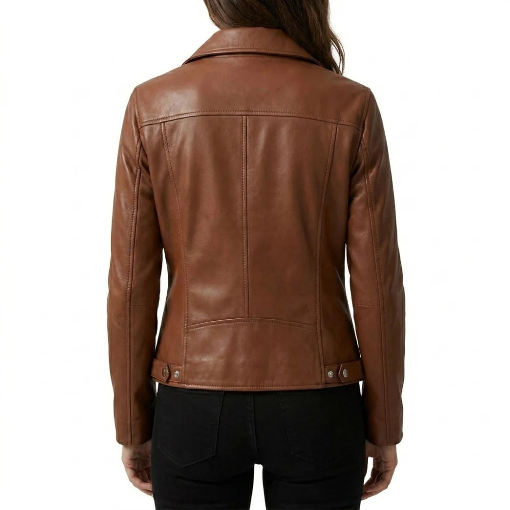 Shop womens brown leather motorcycle jacket