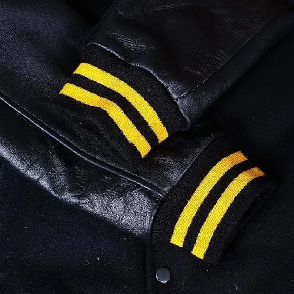 Black Leather Sleeves Varsity Jacket