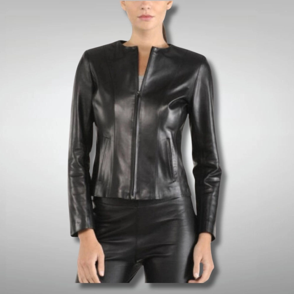 Black collarless jacket