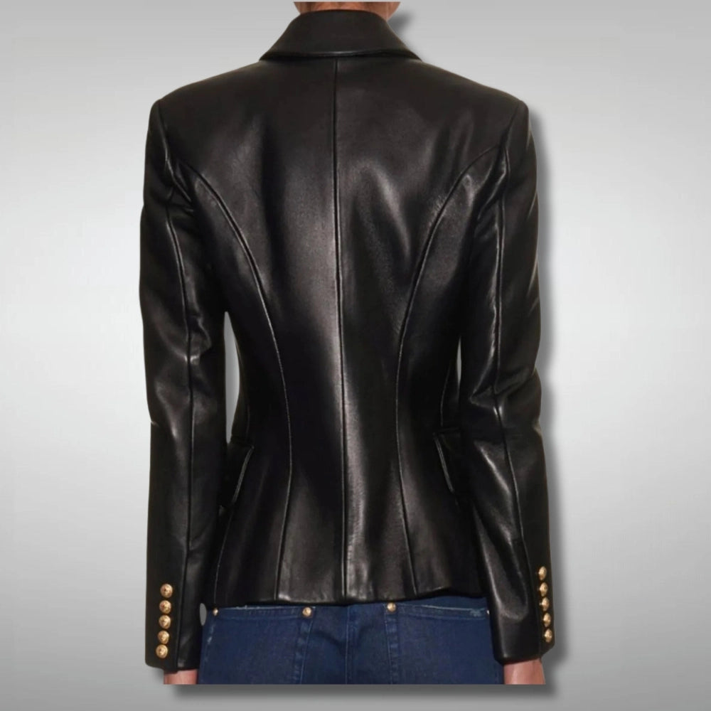 Double Breasted Leather Blazer