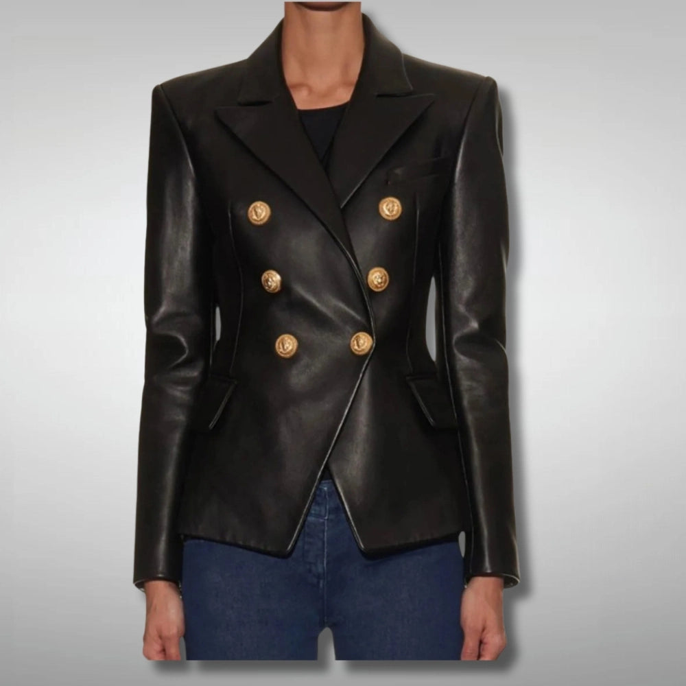 Women Double Breasted Leather Jacket