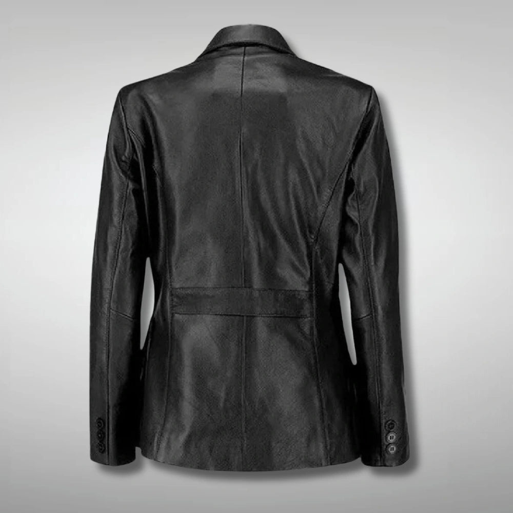 Womens Black Leather Blazer Coat