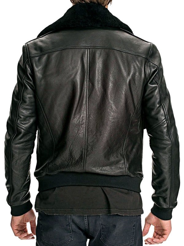 Mens-Air-Force-Fur-Collar-Black-Leather-Bomber-Jacket