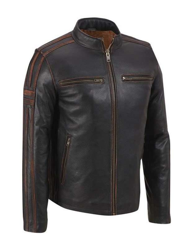 Mens Stripe Cafe Racer Jacket