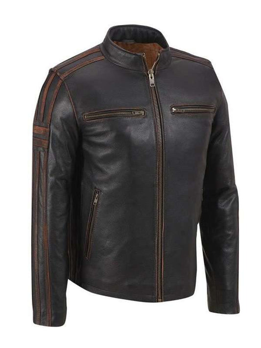 Mens Stripe Cafe Racer Jacket
