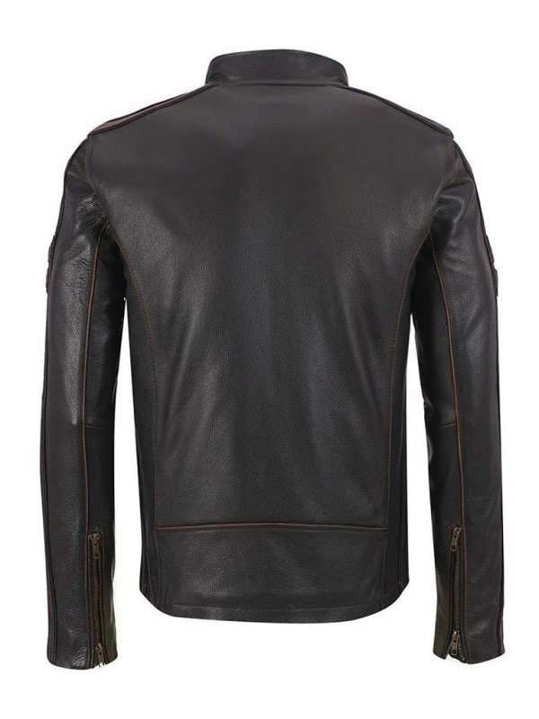 Mens Stripe Cafe Racer Leather Jacket