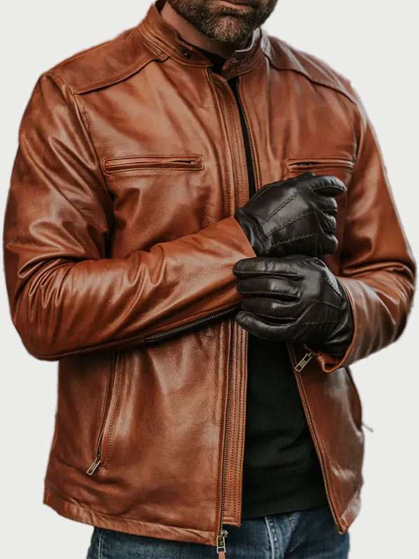 Men’s Cafe Racer Brown Leather Jacket