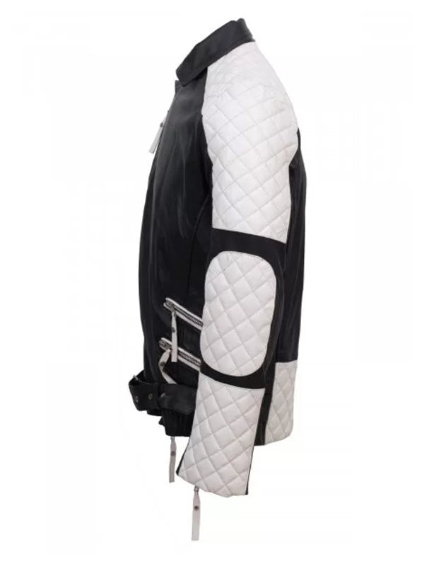 Men’s Black & White Motorcycle Leather Jacket