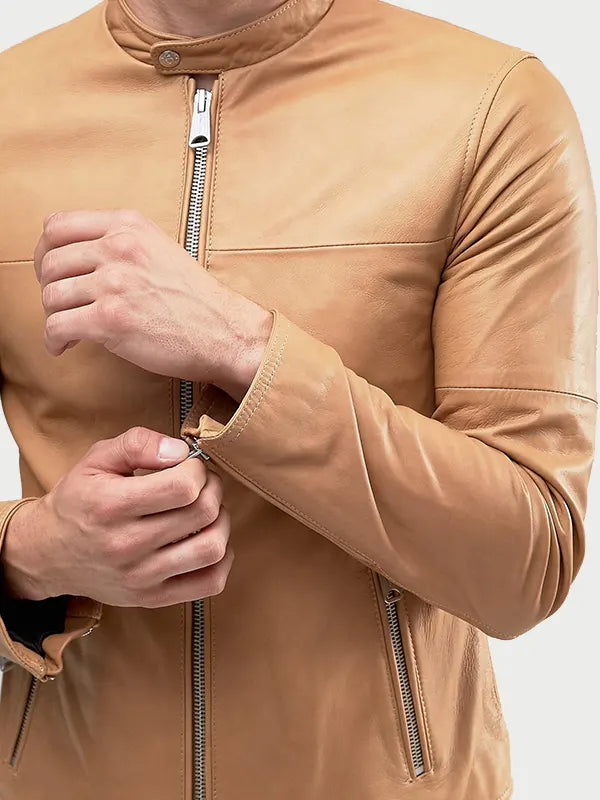 Mens Tan Brown Biker Leather Jacket
