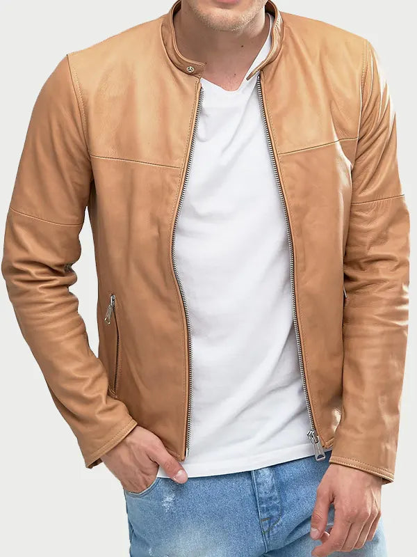 Tan Brown Leather Jacket Mens