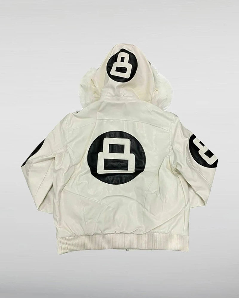 Fur Hood Leather Bomber 8 Ball Jacket