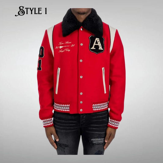 Amiri Red Varsity Bomber Jacket