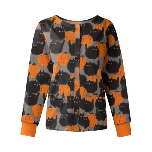 Black cats Halloween scrub jacket
