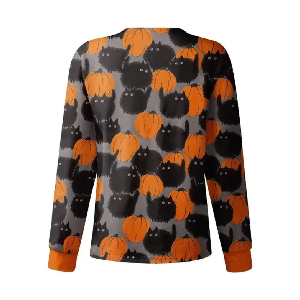 Black Cats with Pumpkin Halloween Scrub Jacket