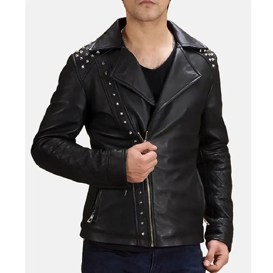 Black Motorcycle Studded Leather Jacket