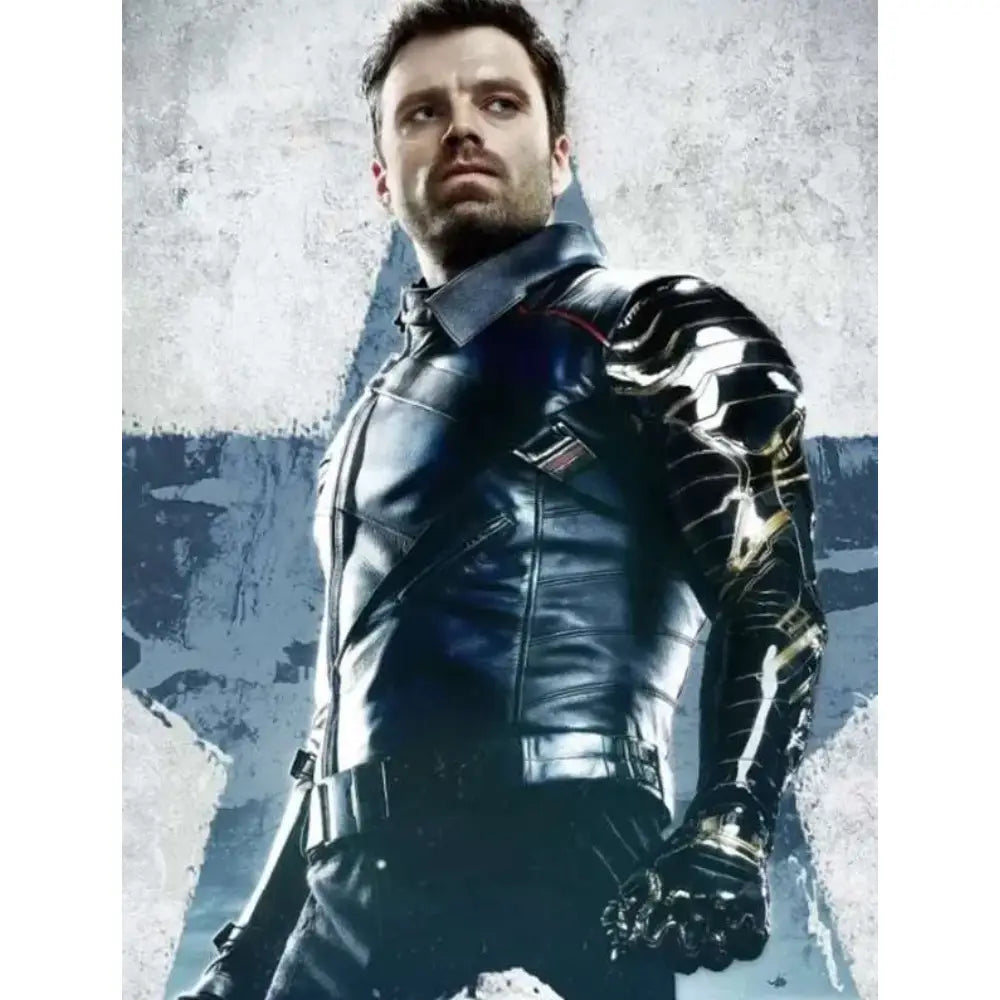 Sebastian Stan black leather costume jacket
