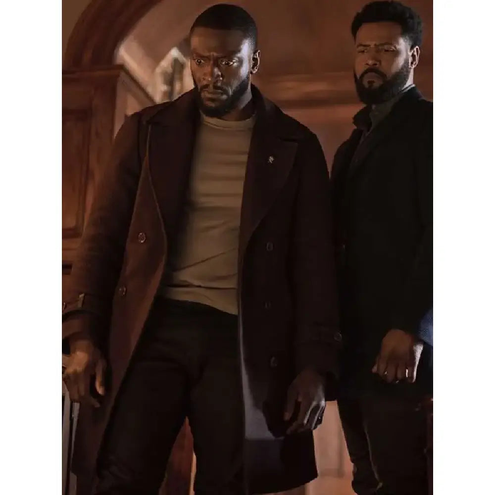 Aldis Hodge brown wool coat

