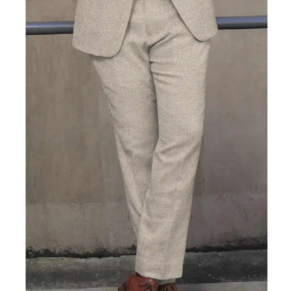 Mens David Vintage Style Tweed Beige pant