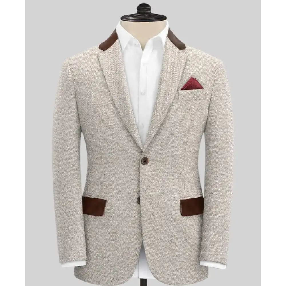 Tweed beige suit men
