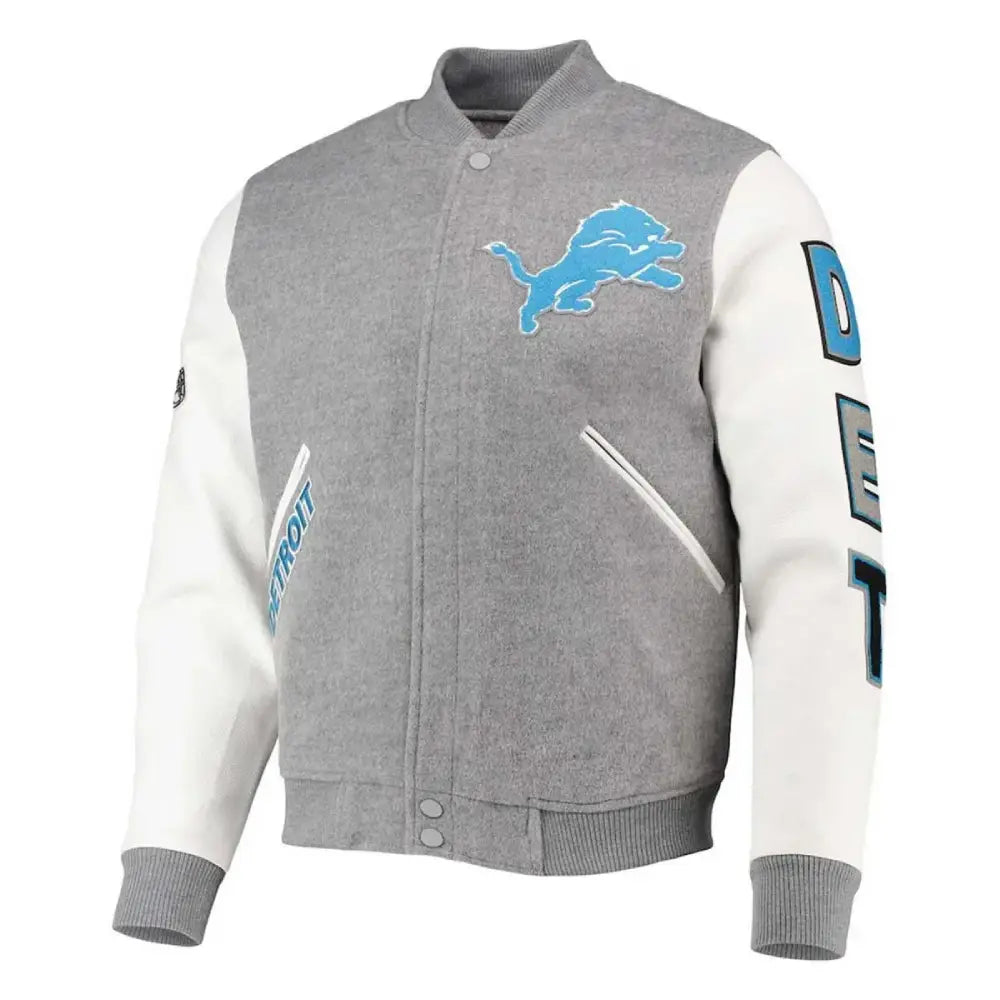 Detroit Lions Heathered White varsity jacket

