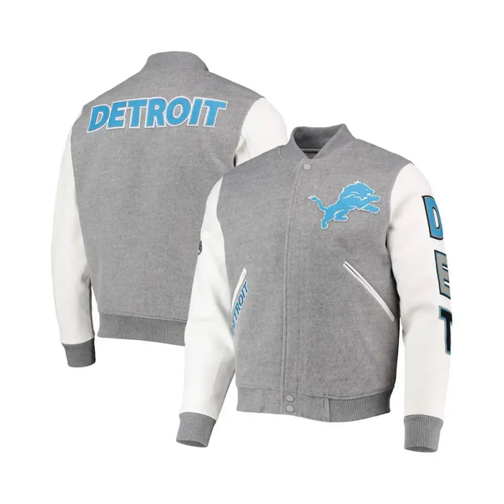 Varsity Detroit Lions Grey and White Jacket