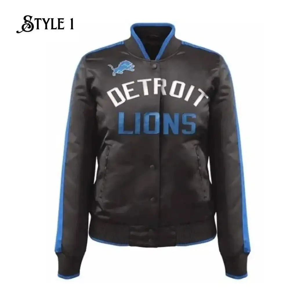 Black Detroit Lions Satin Jacket