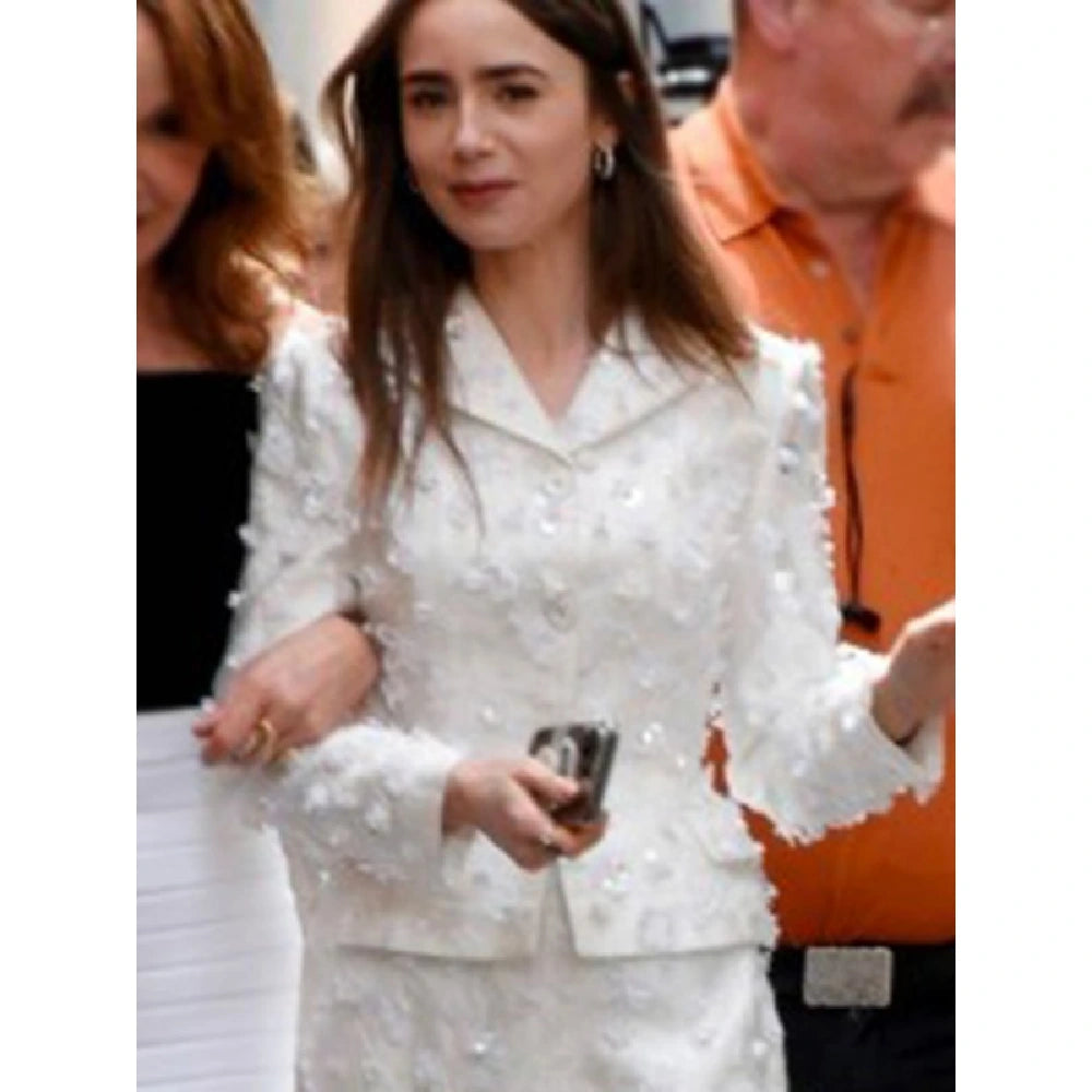 Lily Collins White Jacket Emily In Paris