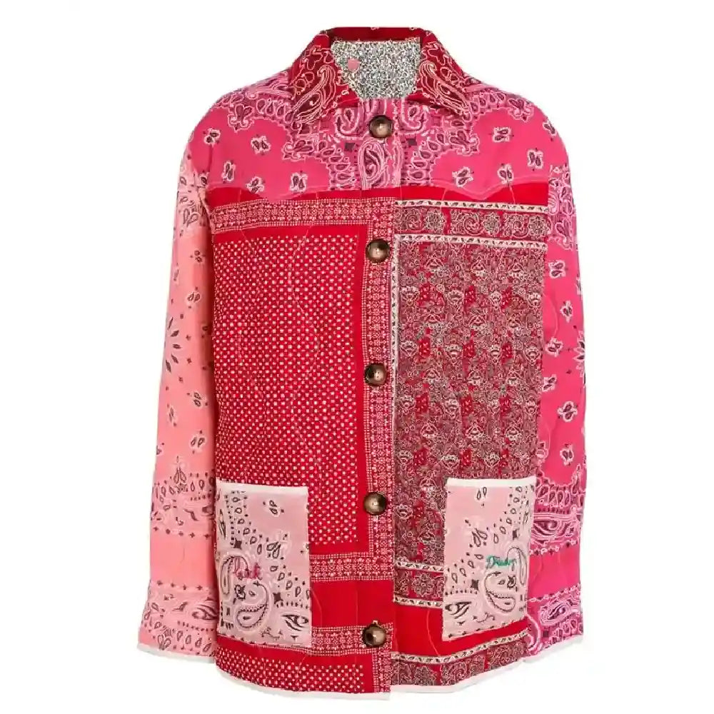 Julien Emily in Paris red patchwork jacket
