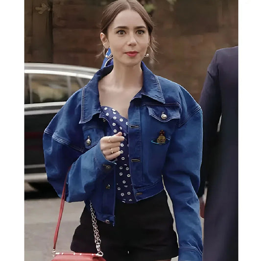 Emily in Paris S04 Lily Collins Denim Cropped Jacket