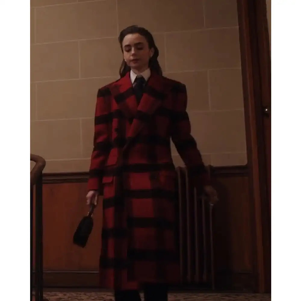 Lily Collins Plaid Wool Coat

