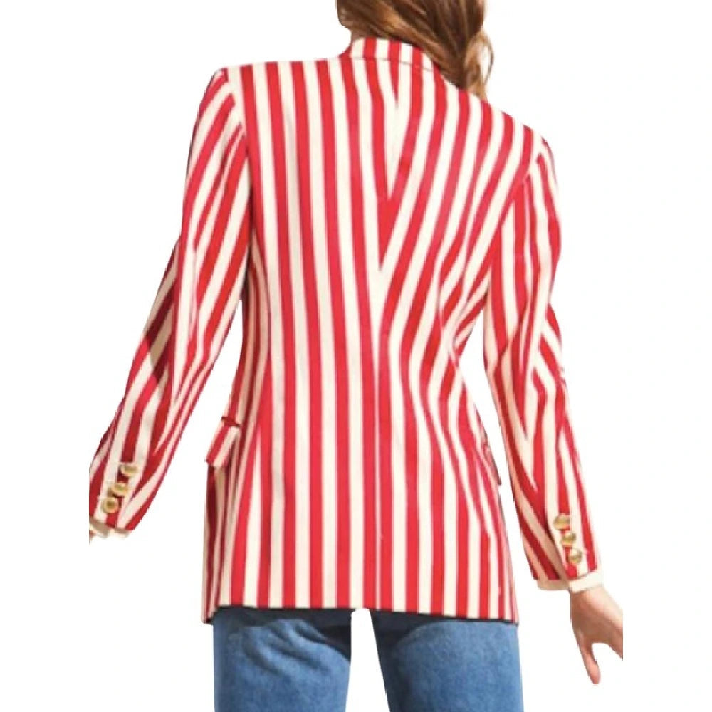  Emily In Paris Lily Collins Red &amp; White Striped Blazer