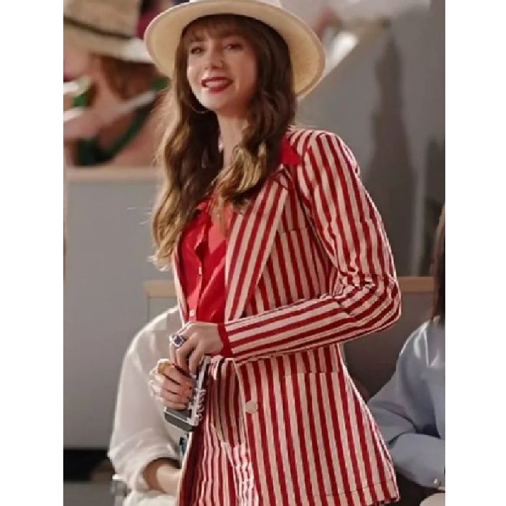 Emily In Paris Red & White Striped Blazer