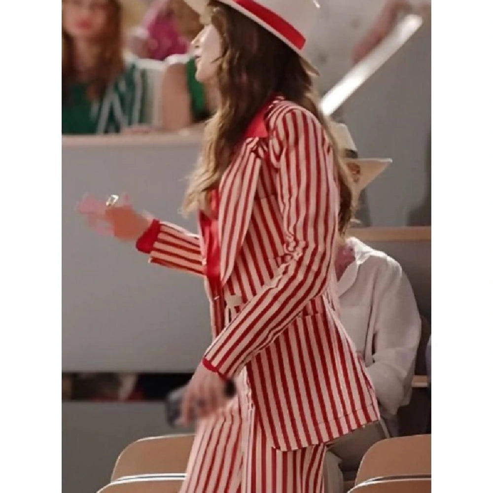 Lily Collins Red & White Blazer