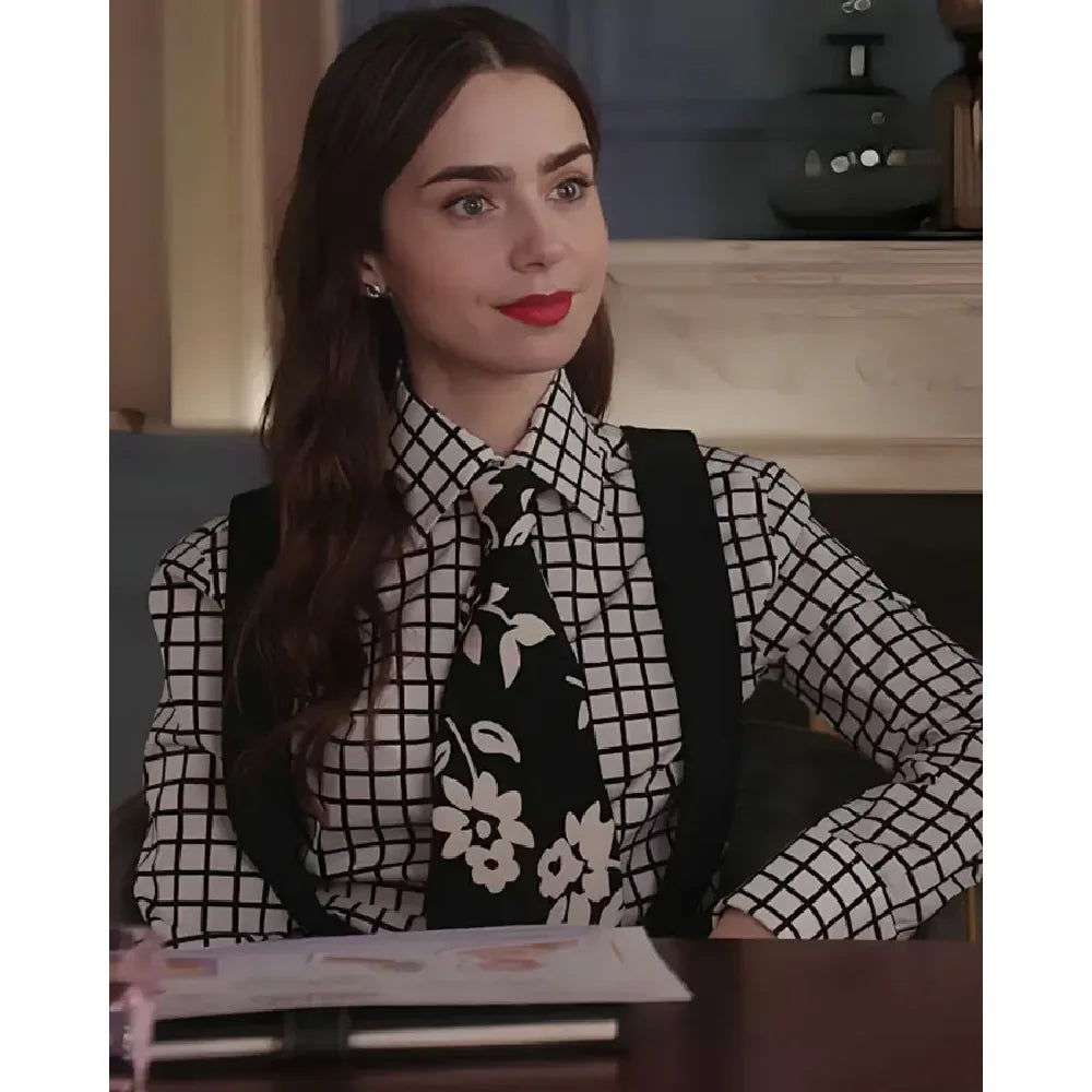 Emily in Paris S04 Lily Collins White Checked Shirt