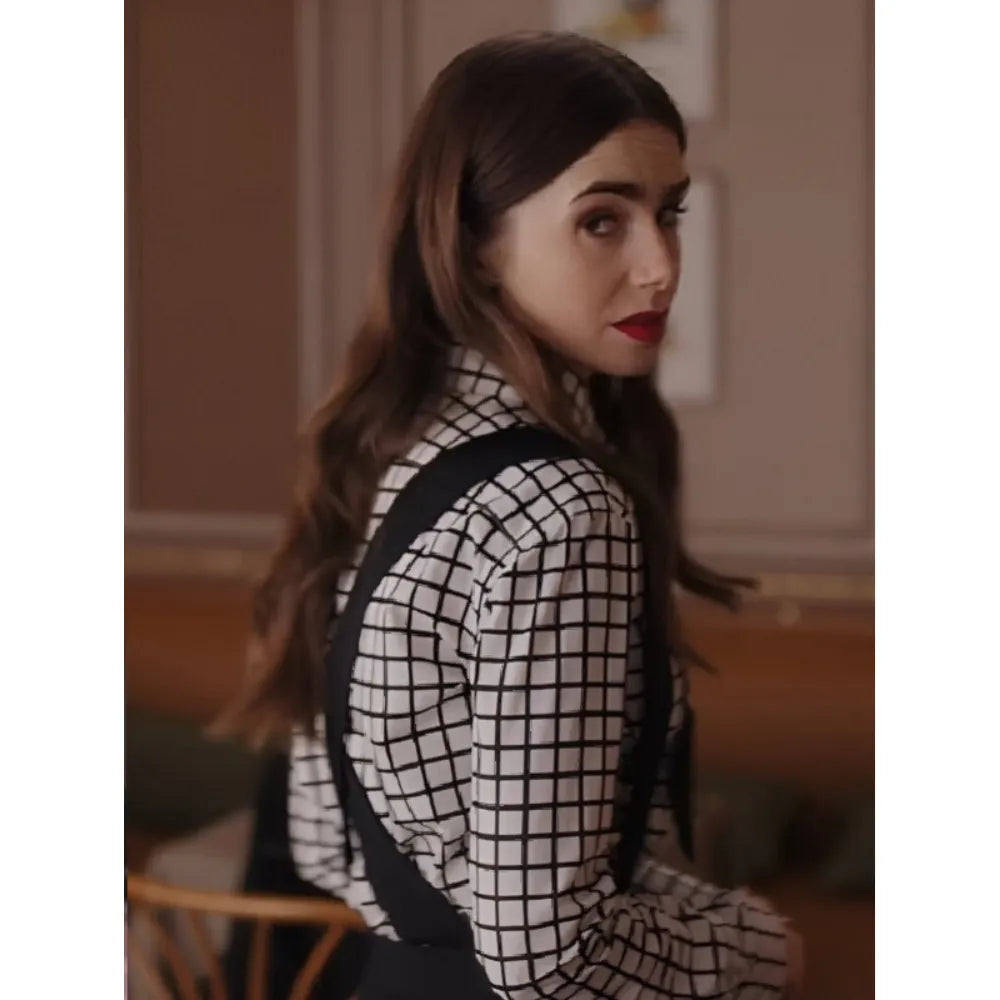 Emily Cooper white checked shirt S04
